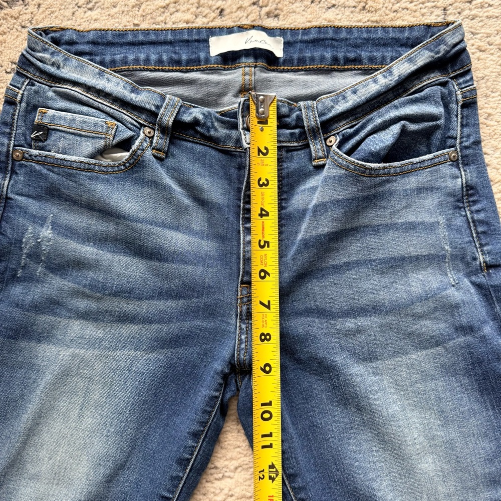 Kancan Med/Dk Wash Skinny Raw Hem Distressed Mid-Rise Stretch Woman’s Jean 11 - Picture 14 of 14